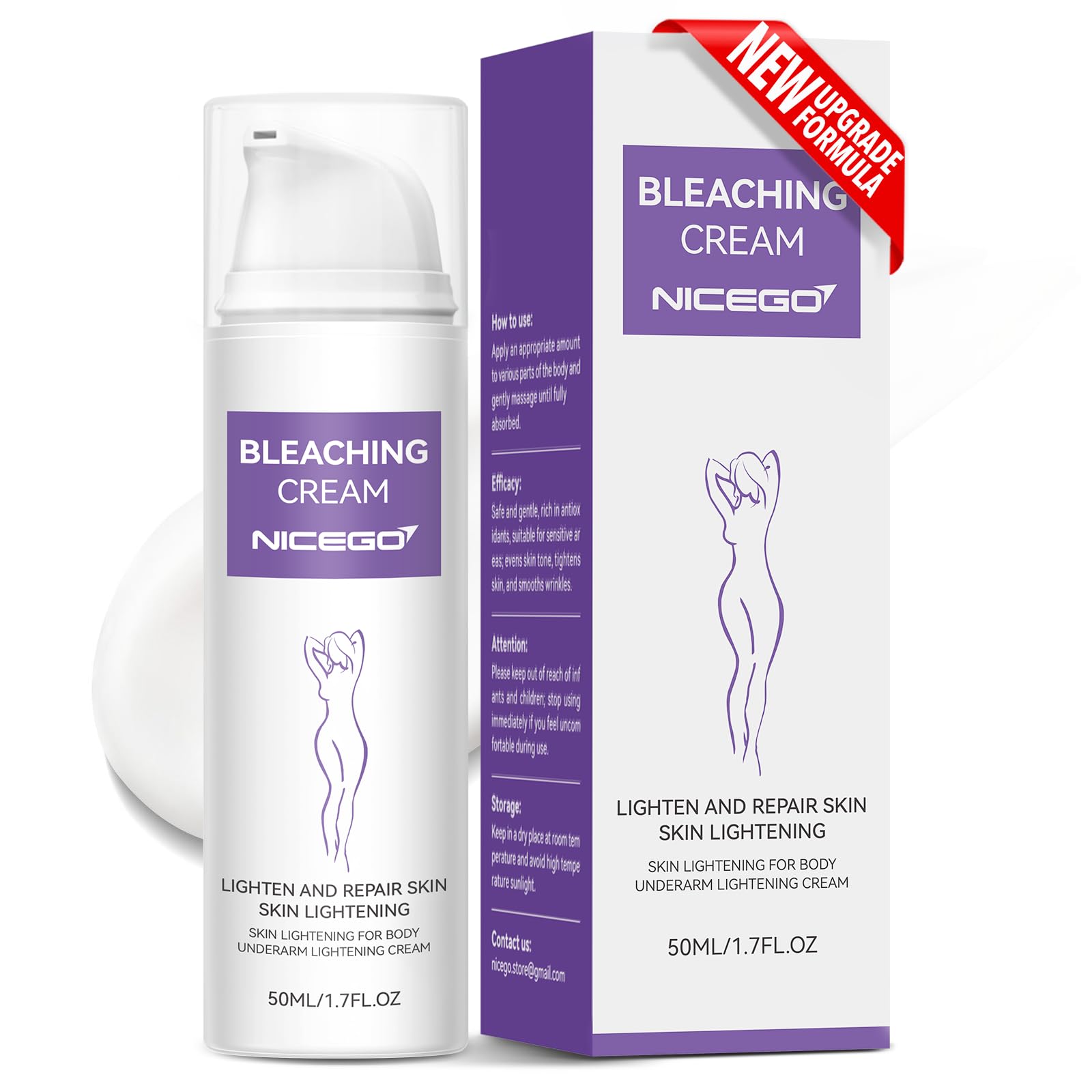 NiceGo crema iluminadora frasco: ideal para aplicación diaria en piel sensible.