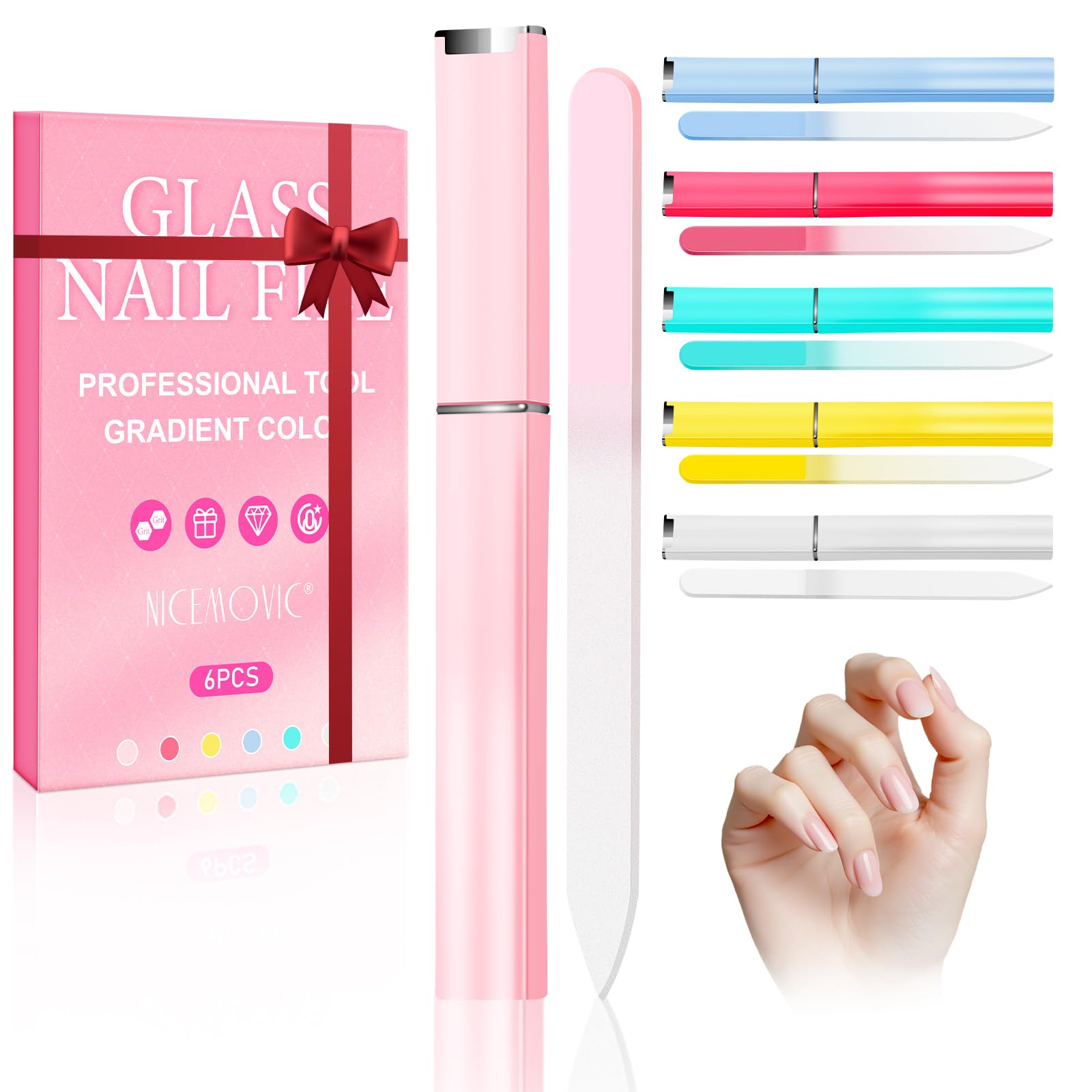NICEMOVIC seis limas de vidrio con estuche, ideal para regalo