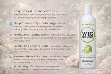 Nicole & Alyssa shampoo para pelucas sintéticas, limpieza profunda que elimina residuos.