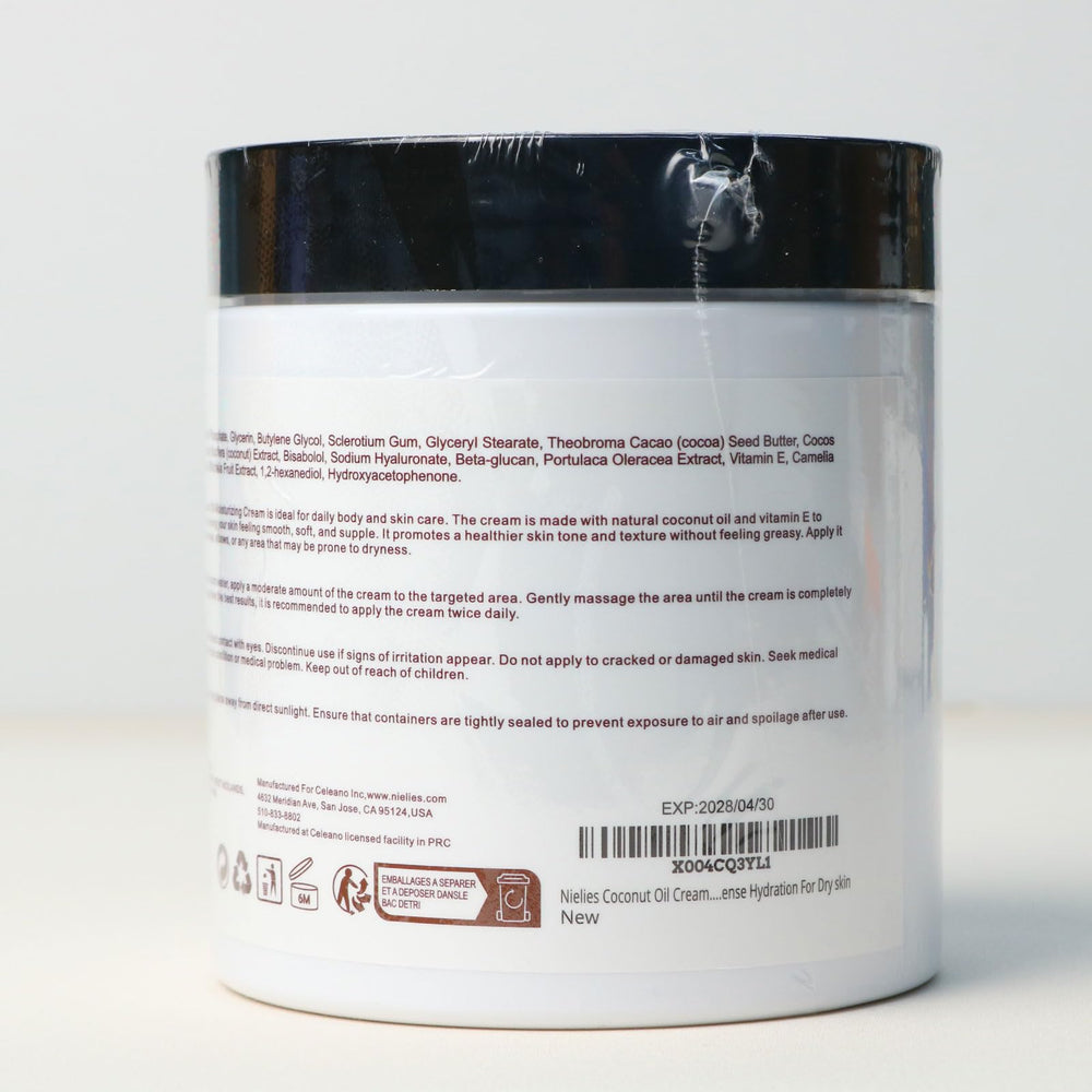 Nielies crema de coco, absorción rápida para manos y rostro.