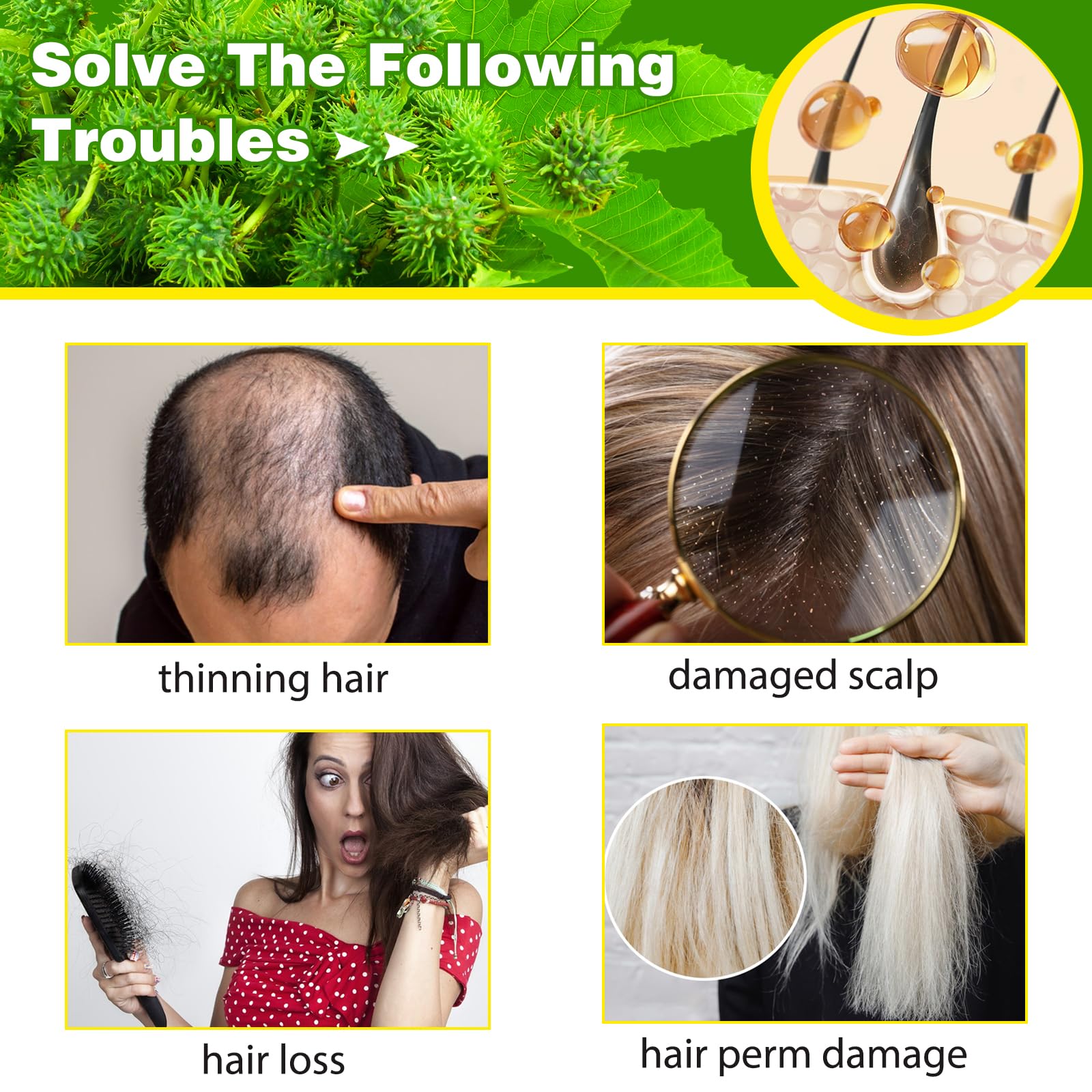 NIFEISHI Brillo sano del cabello gracias al aceite de castor.