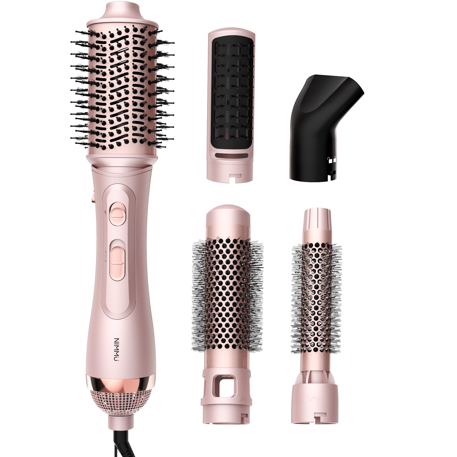 Nimmu secador cepillo 5-en-1 rosa para un peinado rápido y suave.