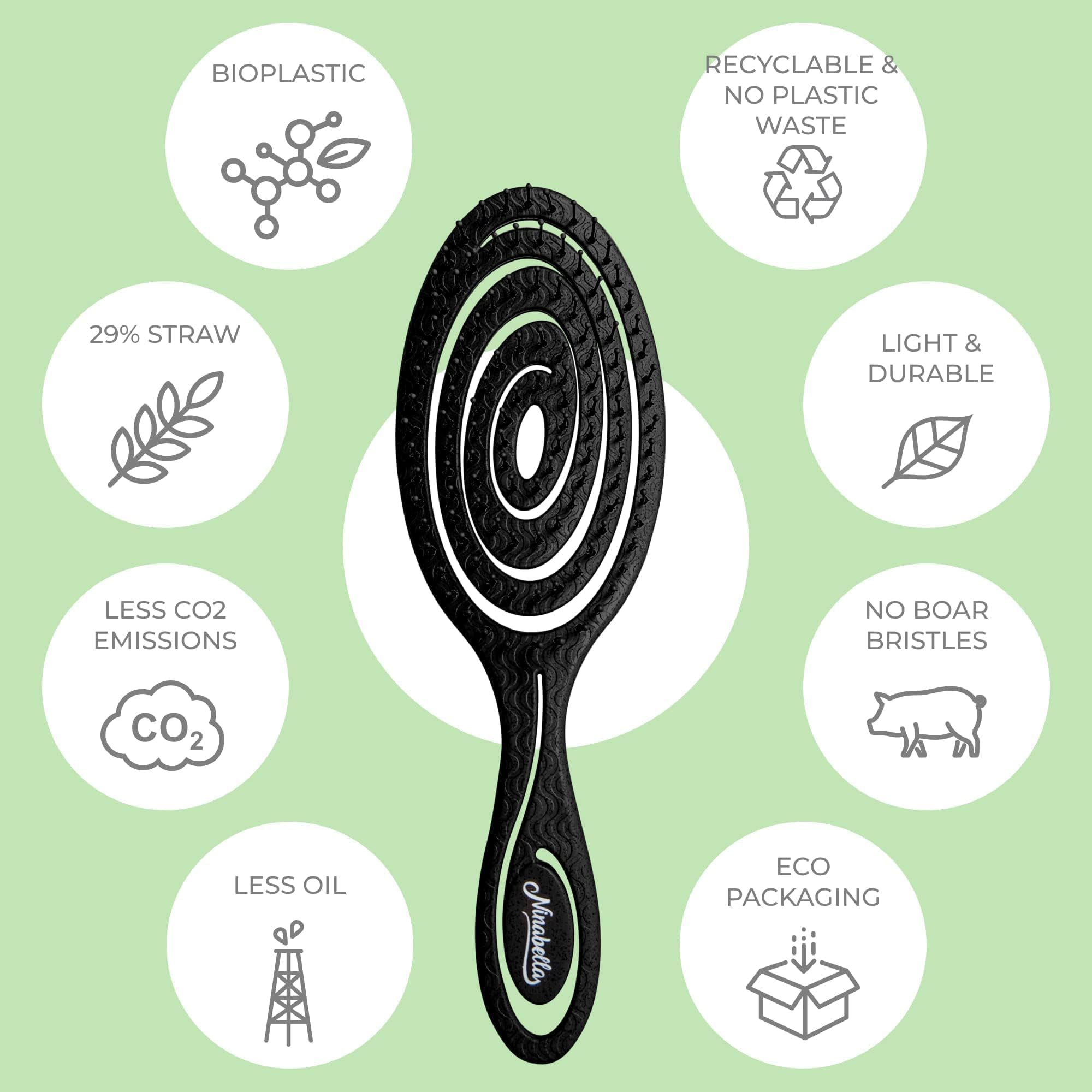 Cepillo Ninabella vegano, hecho de plástico reciclado y sin animales.