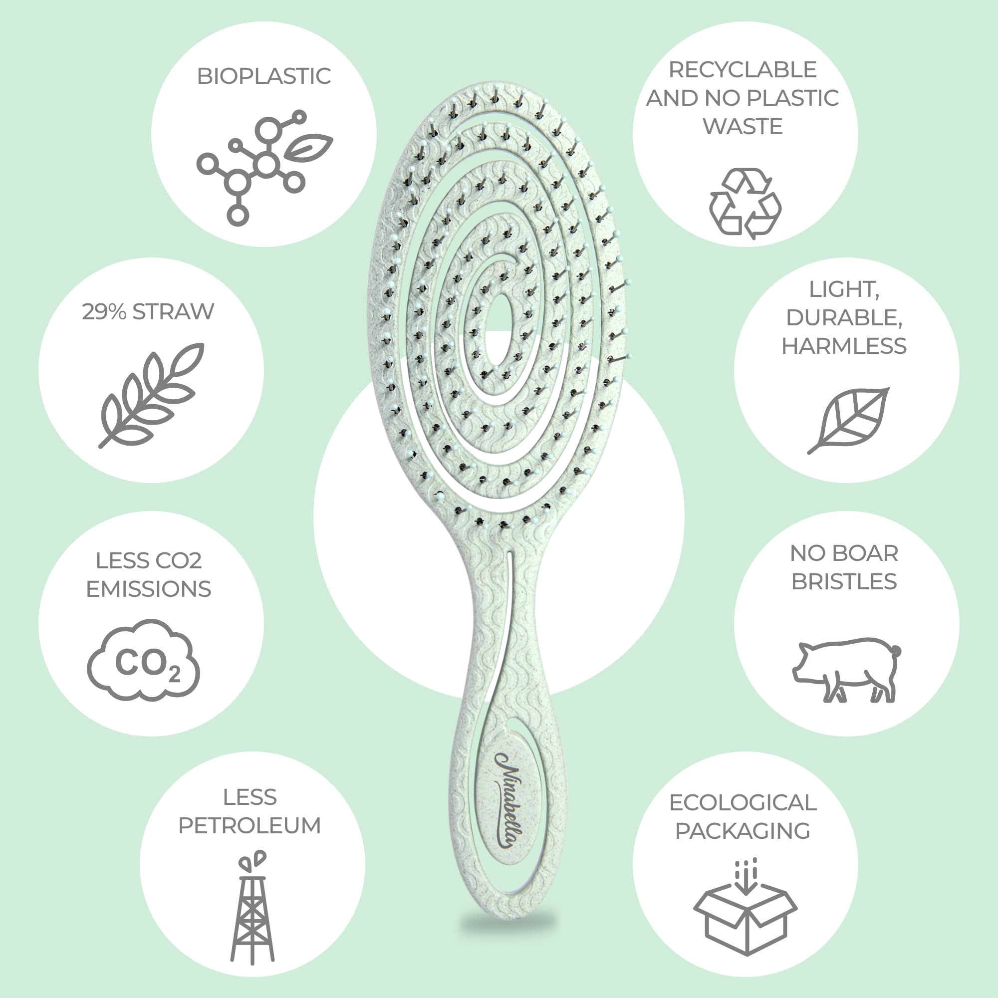 Ninabella cepillo vegano de plástico reciclado para cabello sano