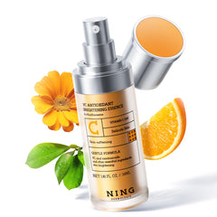NING DERMOLOGIE Serum Vitamina C, botella frontal, para un brillo natural.