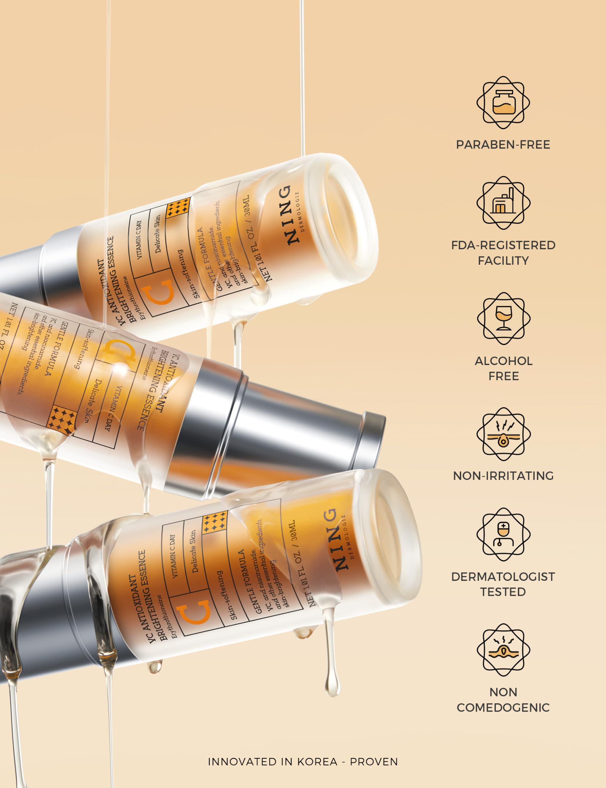 NING DERMOLOGIE Serum Vitamina C, derivados de Vitamina C para protección antioxidante.