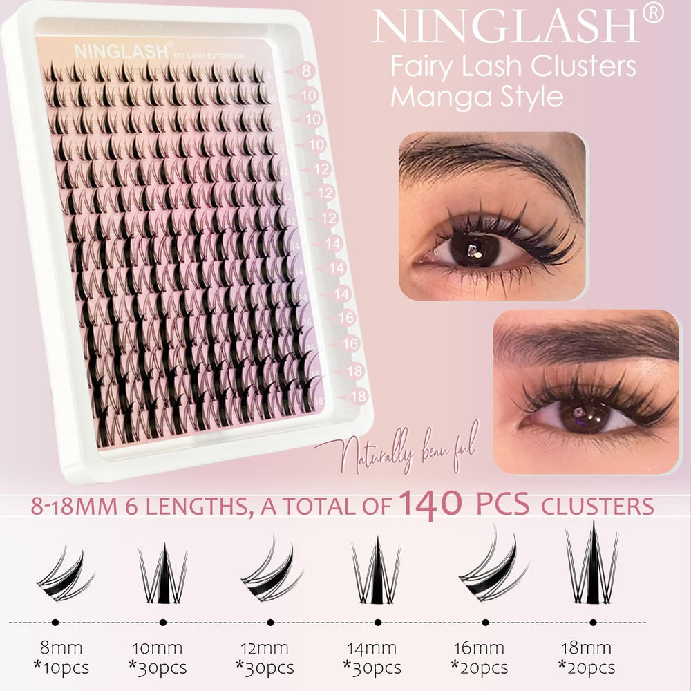 Ninglash Pestañas Manga Clusters: estilo ojo grande para efecto anime.