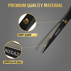 Tijeras NISAZ para corte de pelo profesional, negro, con estuche, ideal para uso diario.