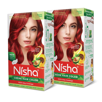 Nisha crema coloración cabello, empaque con dos botellas para uso en casa