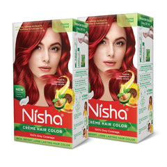 Nisha crema coloración cabello, empaque con dos botellas para uso en casa