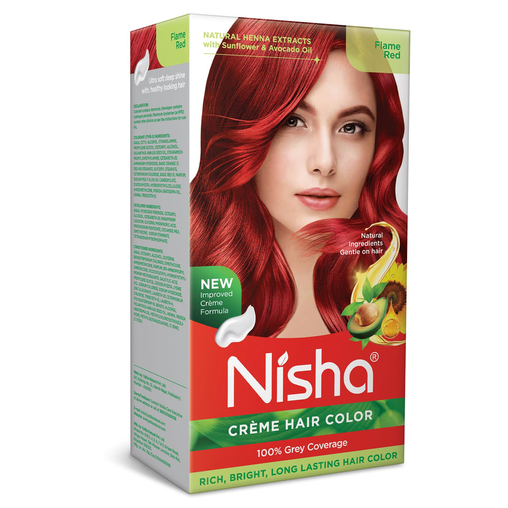 Nisha Creme Color Rojo Fuego: empaque compacto para teñido en casa
