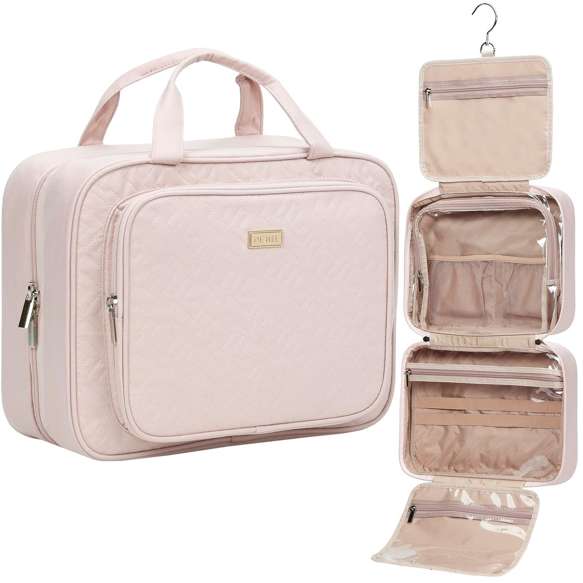 NISHEL bolso de aseo de viaje grande rosa, perfecto para organizar productos de cuidado personal.