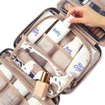NISHEL bolso higiene de viaje rosado con bolsillos elásticos para organización