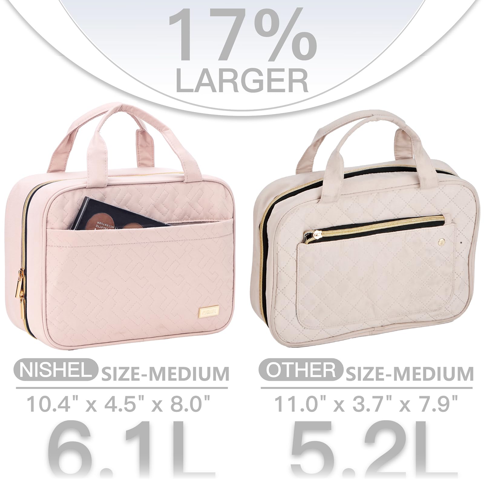 NISHEL bolso higiene de viaje rosado con ventana transparente para revisión rápida