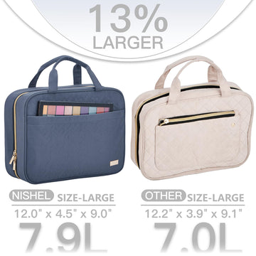 NISHEL organizador colgante, interior con compartimentos para cosméticos.