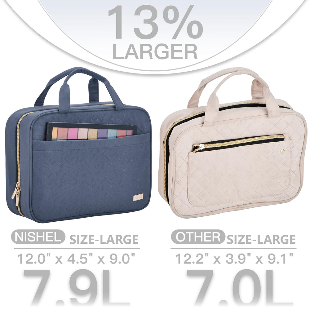 NISHEL organizador colgante, interior con compartimentos para cosméticos.