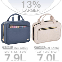 NISHEL organizador colgante, interior con compartimentos para cosméticos.