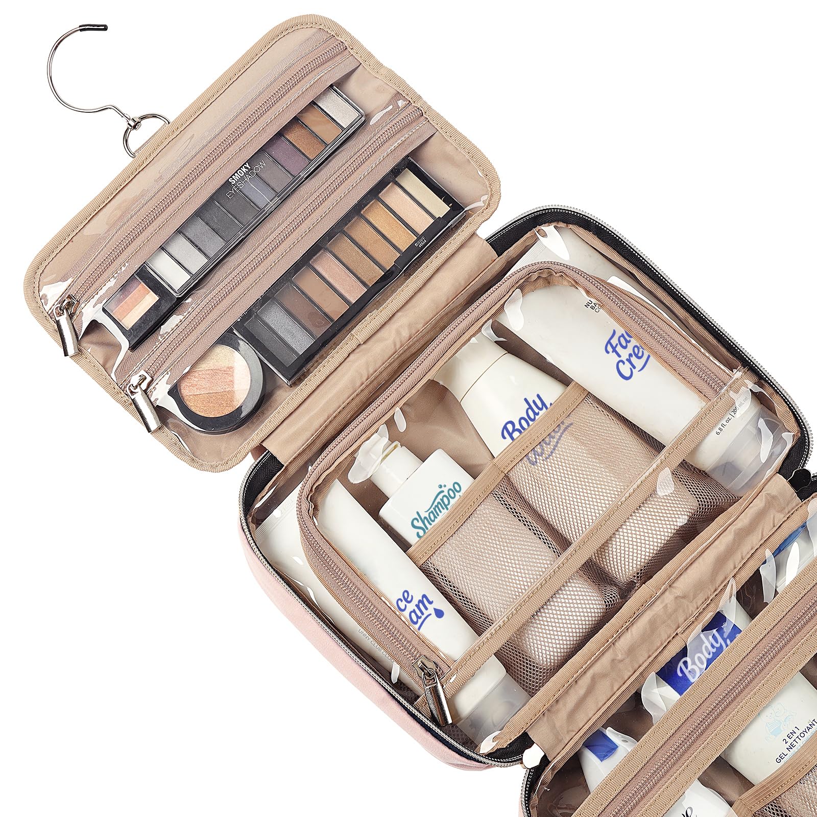 NISHEL organizador higiene de viaje rosado con cuatro compartimentos