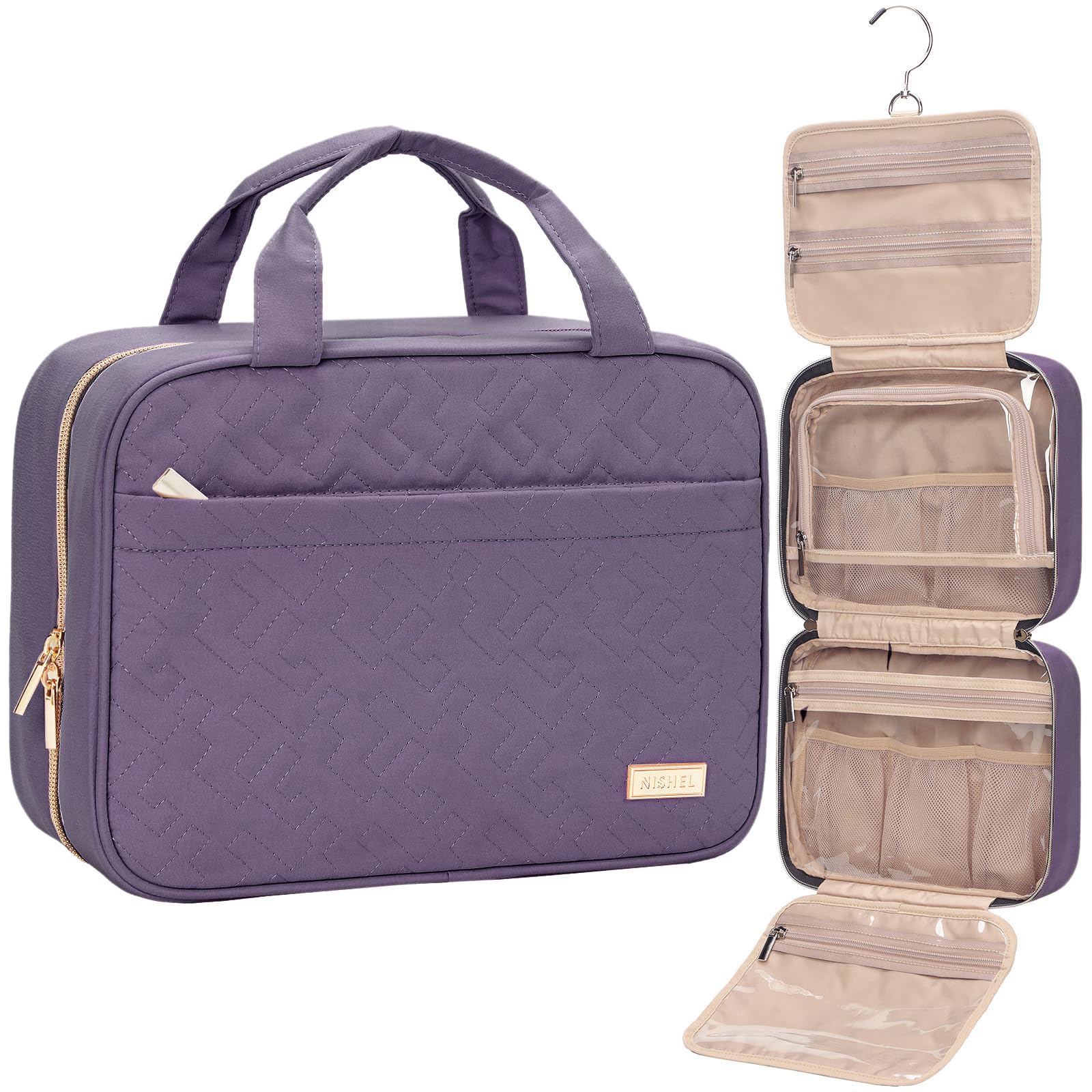 NISHEL Trousse de voyage ouverte avec 4 compartiments pour une meilleure organisation.