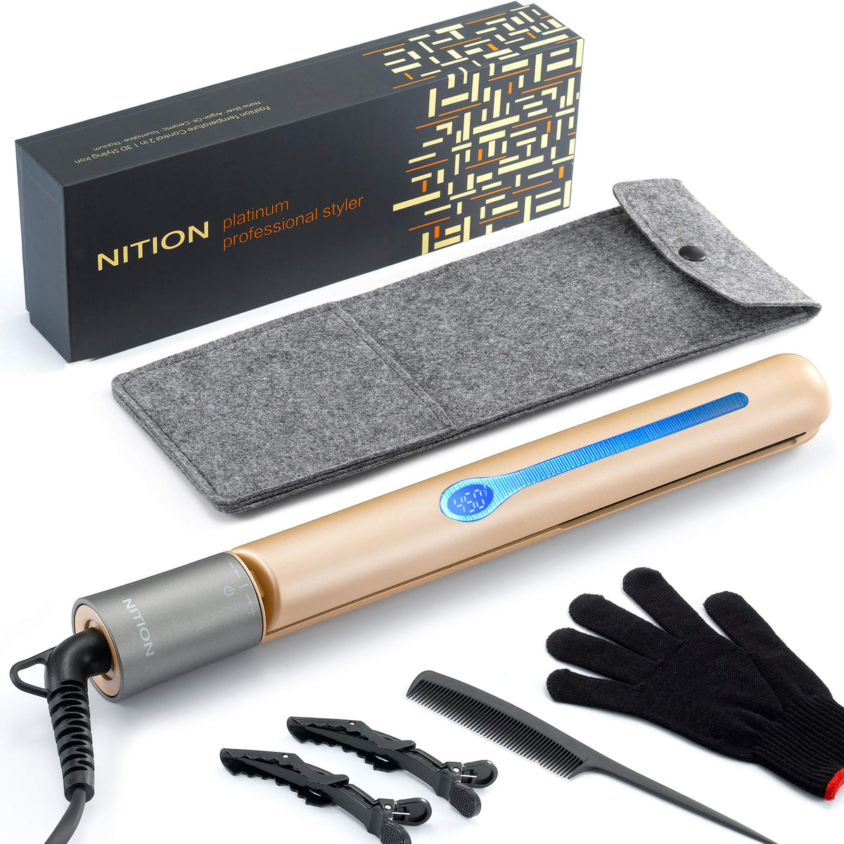 Plancha NITION cerámica tourmalina con pantalla de cristal para deslizamiento suave