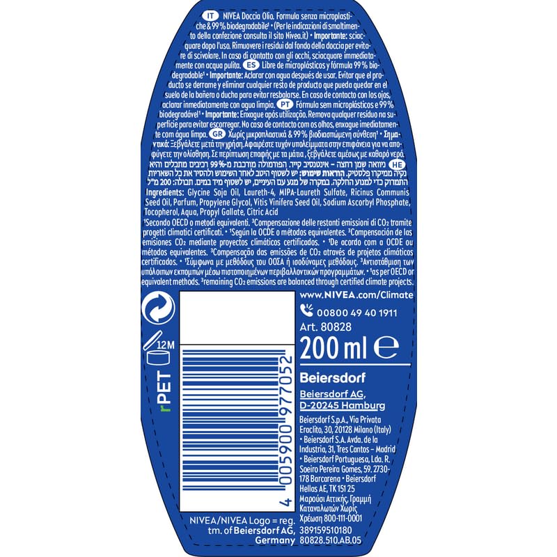 NIVEA Aceite de Ducha Nutritivo, textura cremosa para una ducha suave y nutritiva