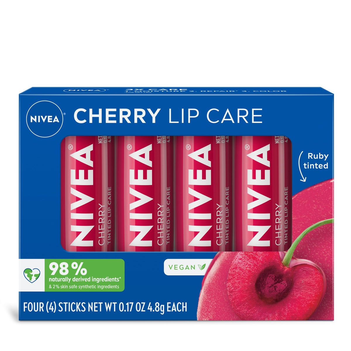 NIVEA bálsamo labial cereza pack 4 para hidratación y color
