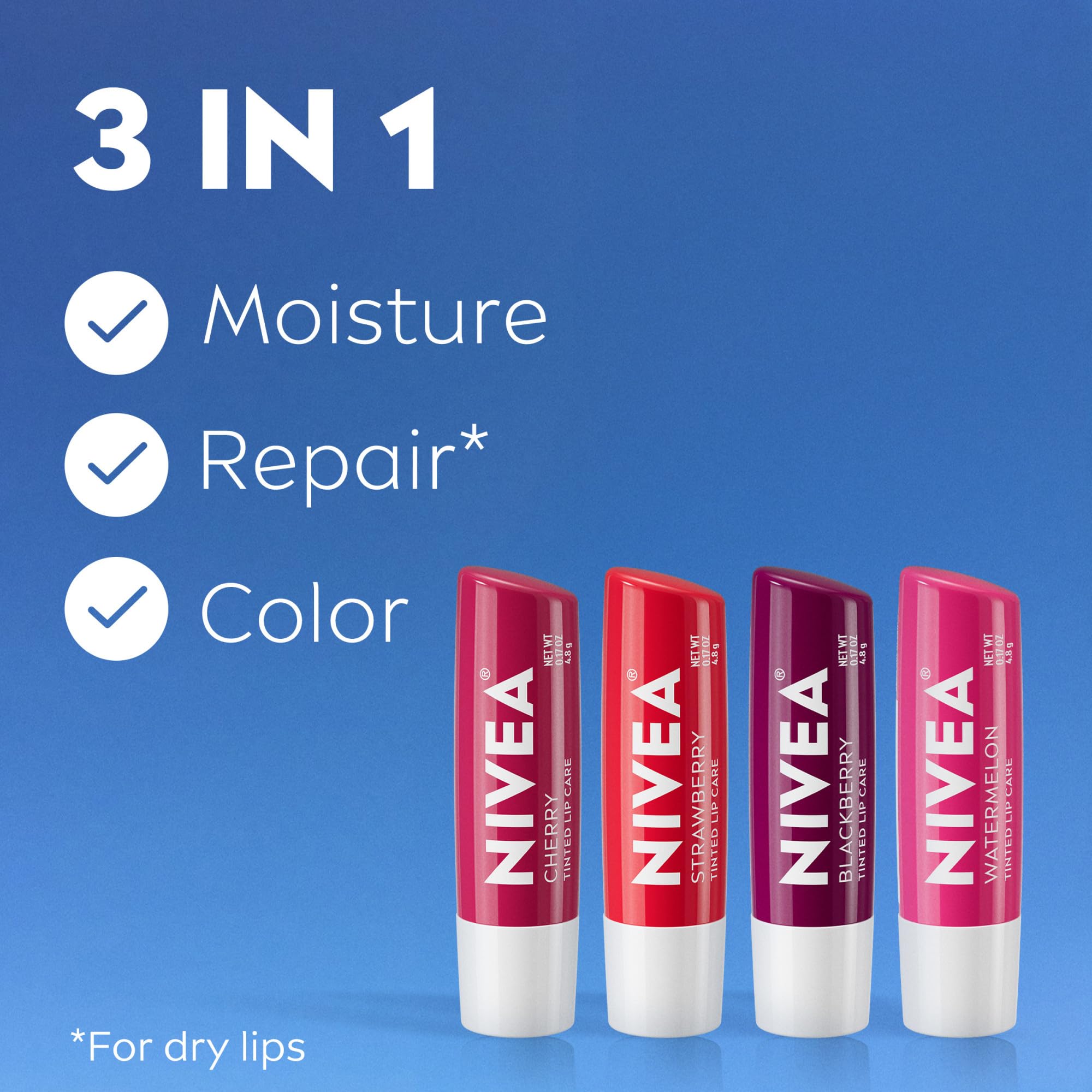 NIVEA Cuidado Labial sabor mora, hidratación profunda y brillo sutil.