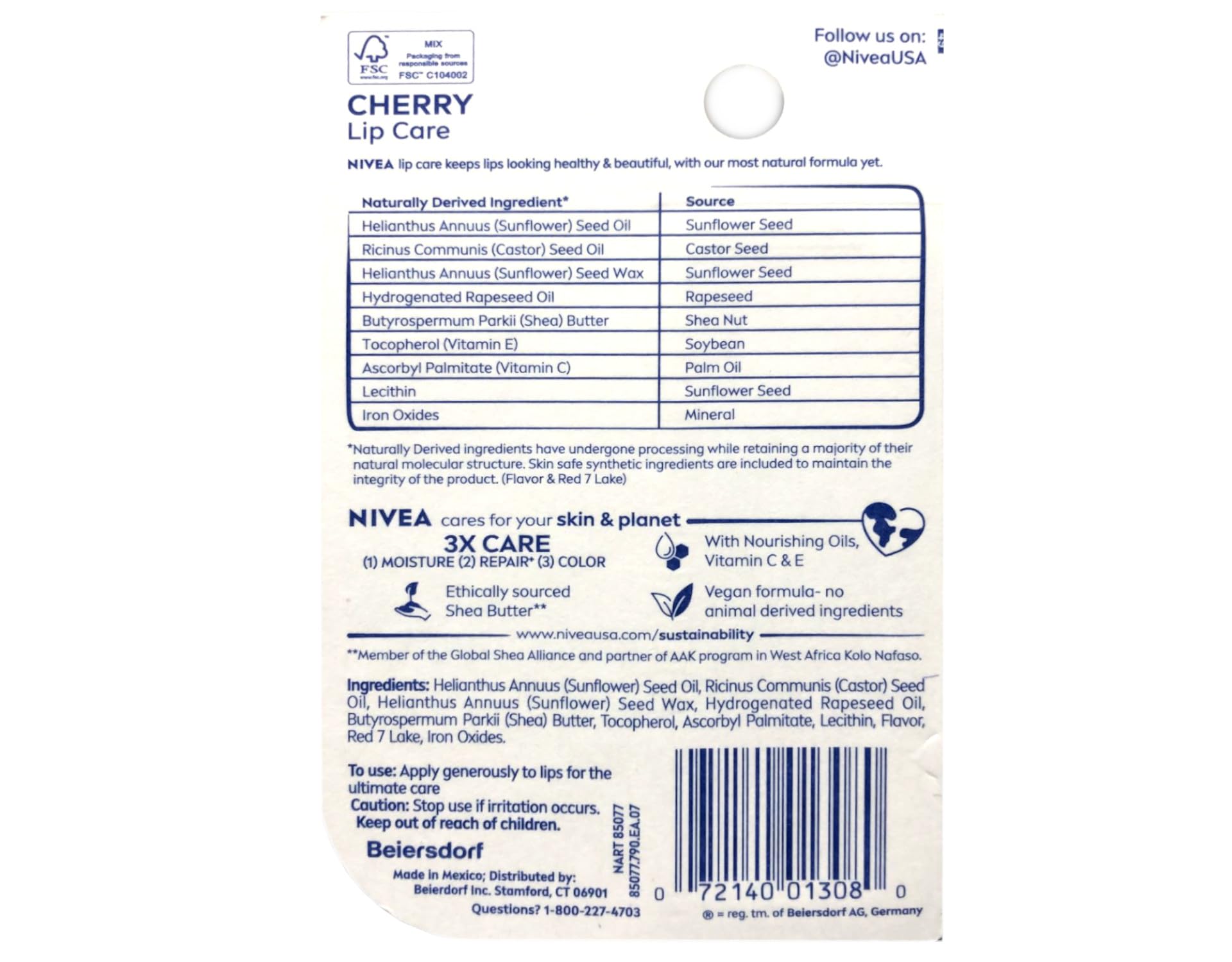 NIVEA Cuidado Labios Brillo Frutal Cereza aplicado, labios hidratados y brillantes