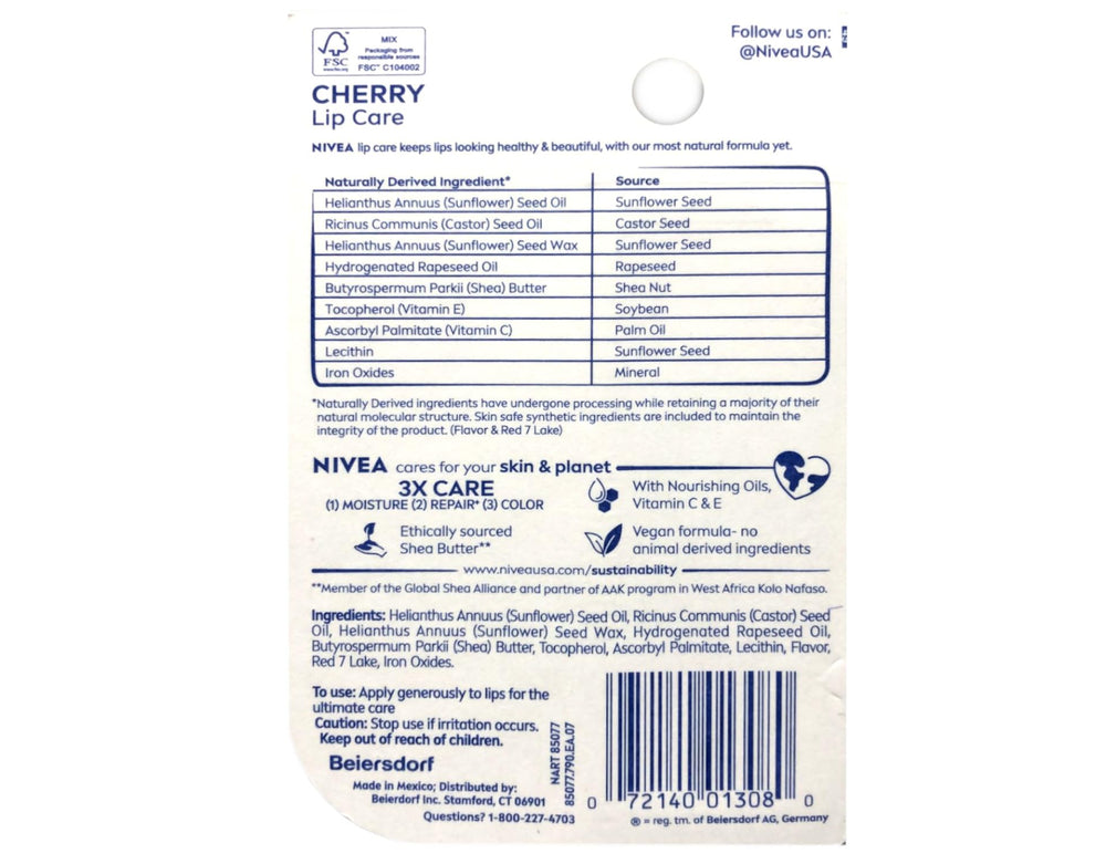NIVEA Cuidado Labios Brillo Frutal Cereza aplicado, labios hidratados y brillantes