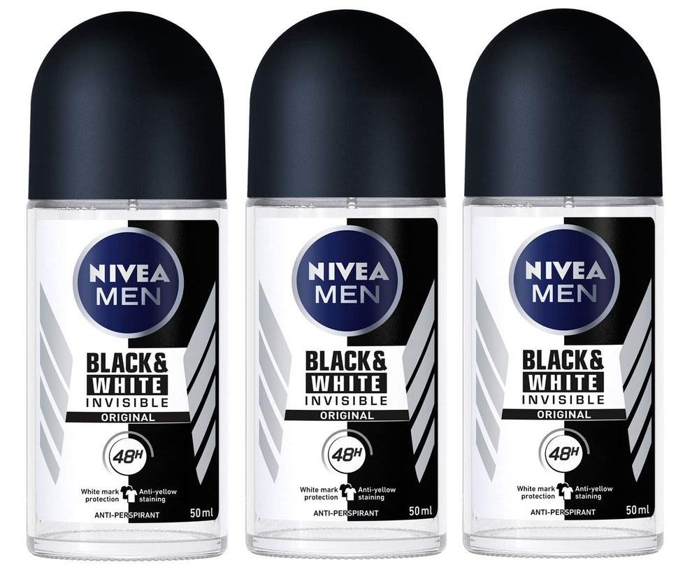 NIVEA MEN desodorante roll-on invisible para negro y blanco, 48 horas de protección.
