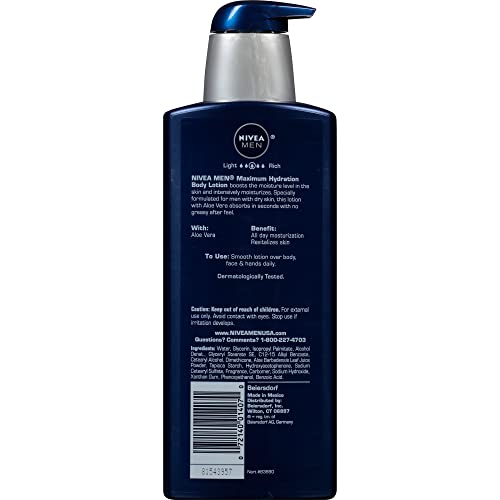 NIVEA MEN Hidratación Máxima, uso recomendado para cuerpo, rostro y manos.