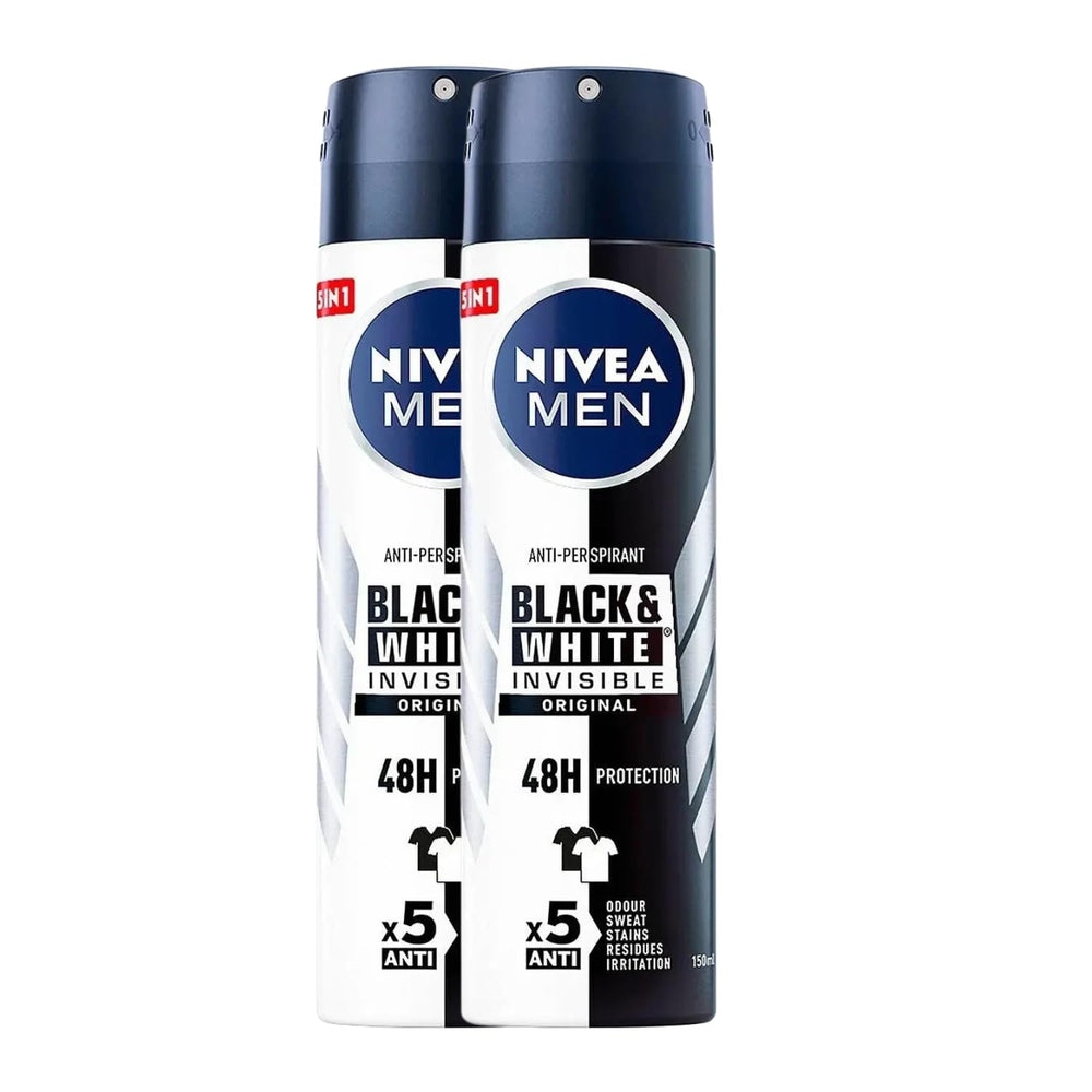 NIVEA Men Invisible Negro y Blanco Original, lata de 150 ml con protección de 48 h y fragancia fresca.