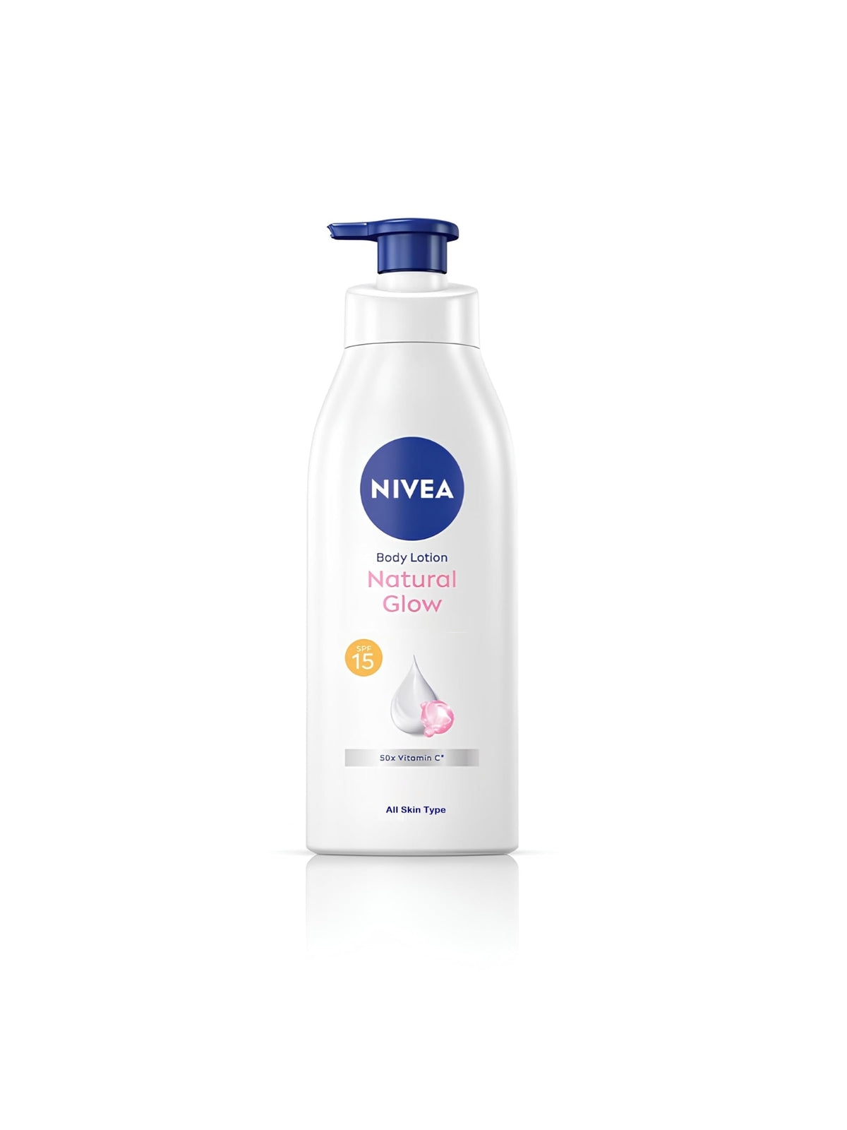 NIVEA Natural Glow Cell Repair Lotion bottle-front highlighting SPF 15 and Vitamin C