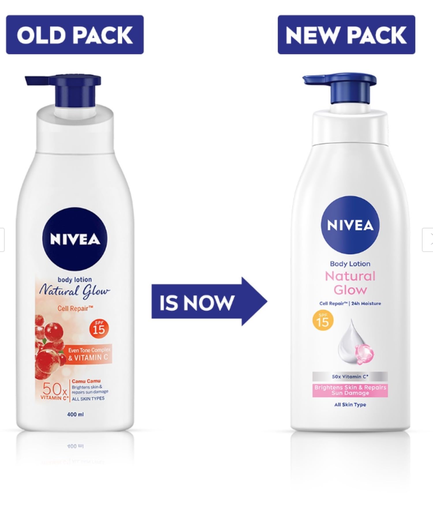 NIVEA Natural Glow packaging box displays product details and size