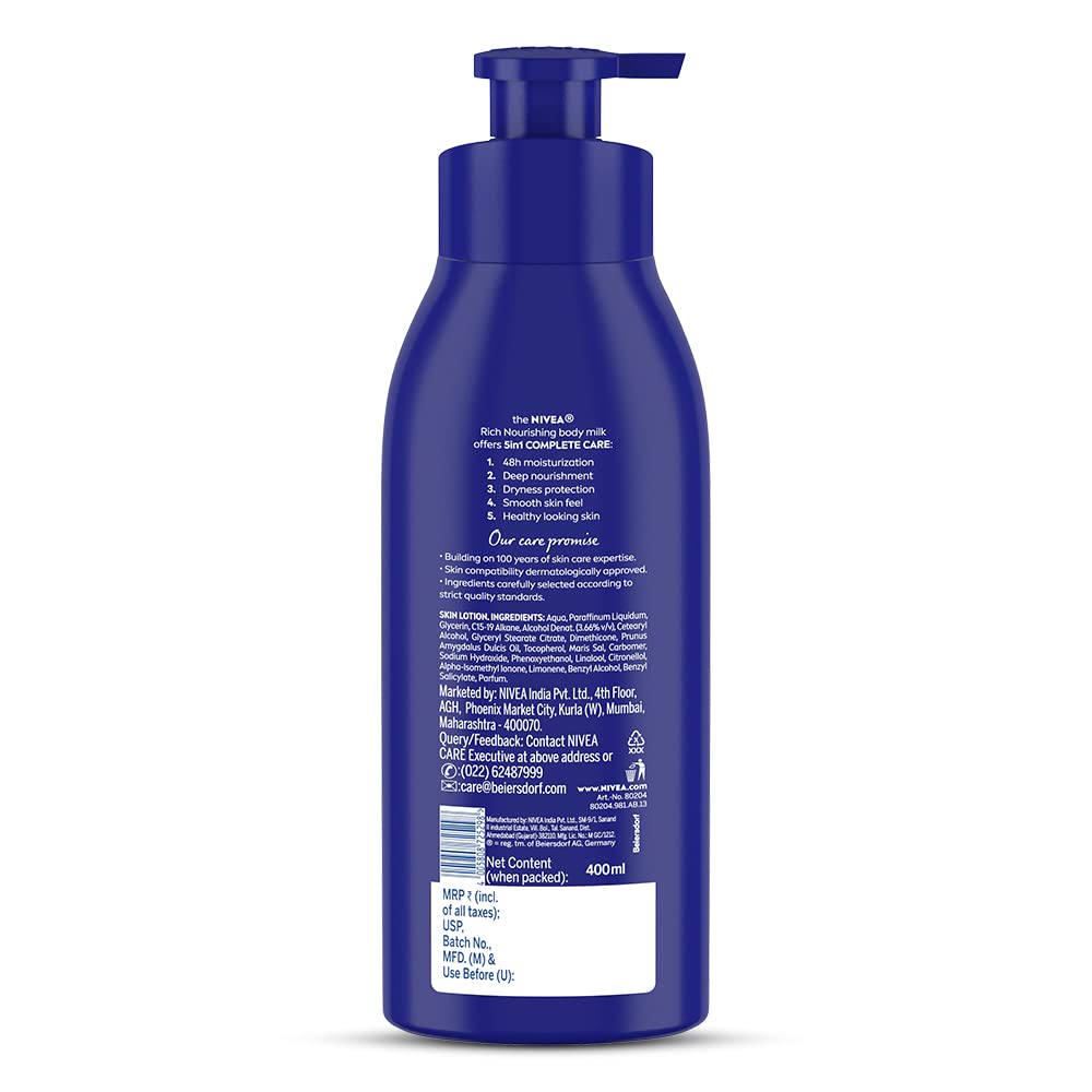 NIVEA Nourishing Lotion packaging showing 400 ml bottle for daily use.
