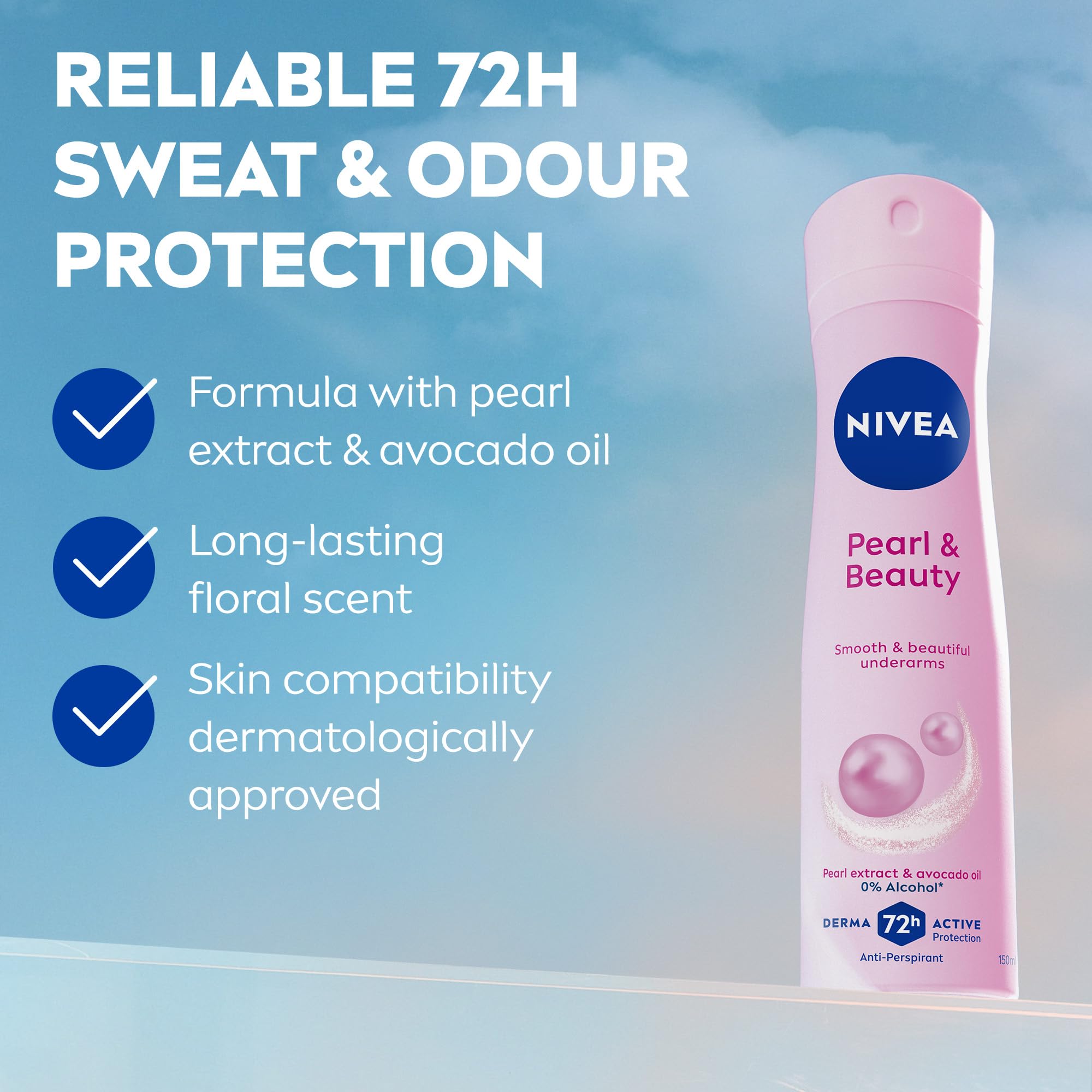 Aplicación suave de NIVEA Pearl Beauty Spray en axila