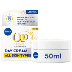 NIVEA Q10 Plus crema día SPF30 en bote, hidratación diaria y protección.