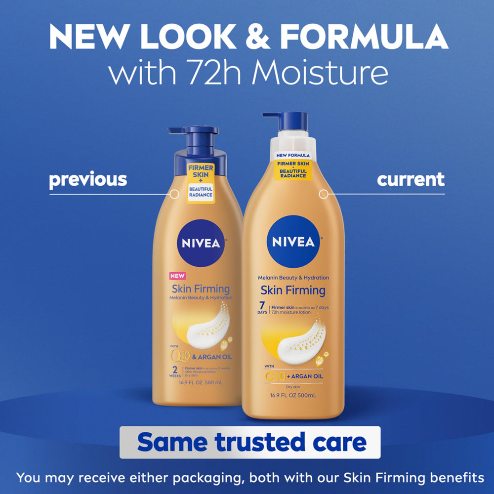 NIVEA Skin Firming Melanin Beauty & Hydration bottle cap close-up emphasizes hygienic seal.