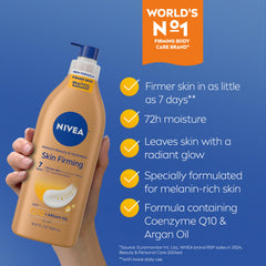 NIVEA Skin Firming Melanin Beauty & Hydration texture swatch shows creamy, hydrating formula.