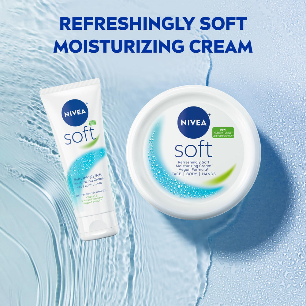 Aroma suave y textura ligera de NIVEA Soft para uso diario.