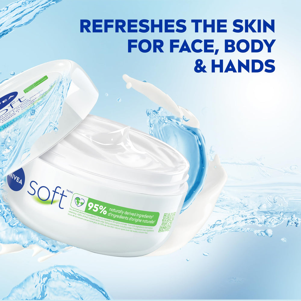 NIVEA Soft crema hidratante, absorción rápida para piel fresca.