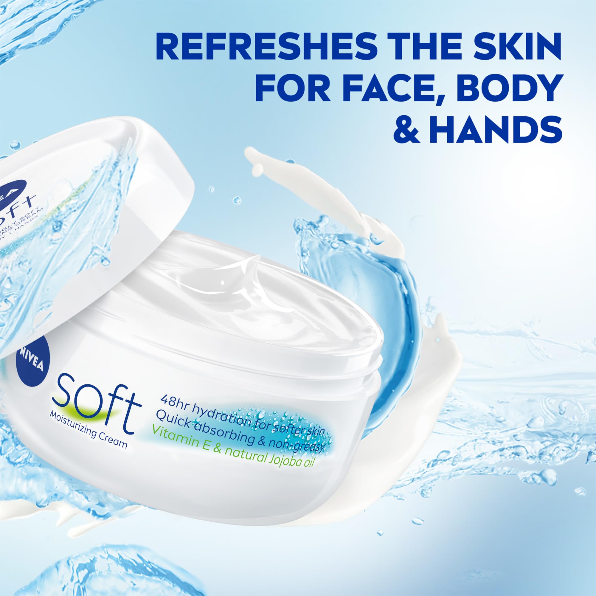 NIVEA Soft ofrece hidratación de 48 horas para piel nutrida.