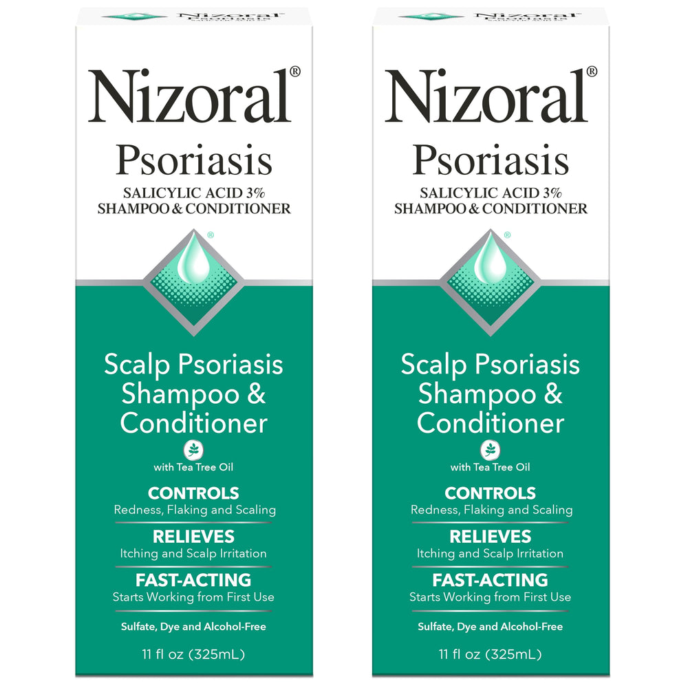 Nizoral psoriasis shampoo muestra la botella, alivio potencial del picor e irritación.