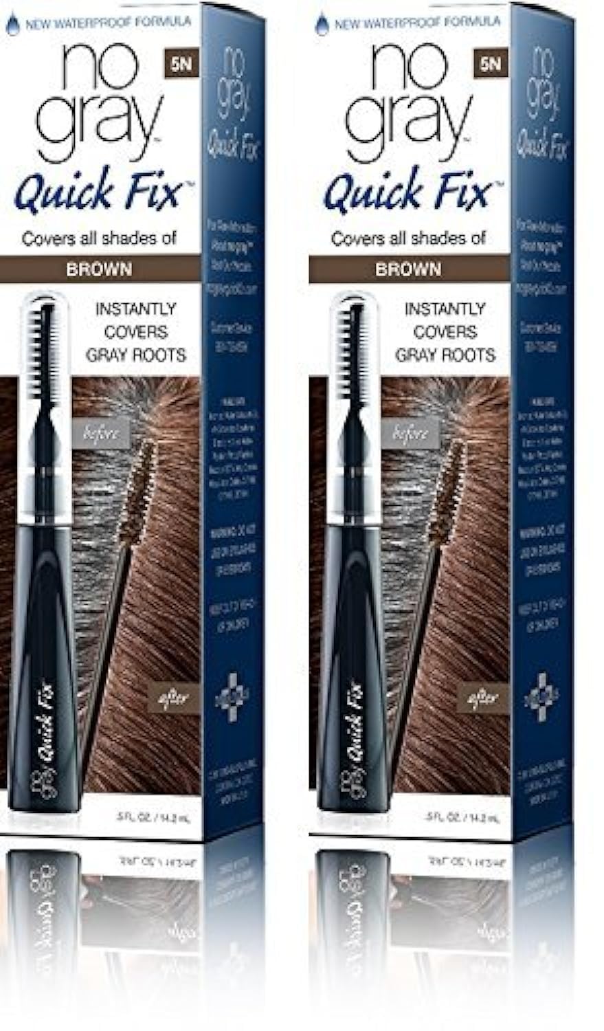 No Gray Quick Fix muestra el tubo y aplicador para un retoque rápido de raíces.