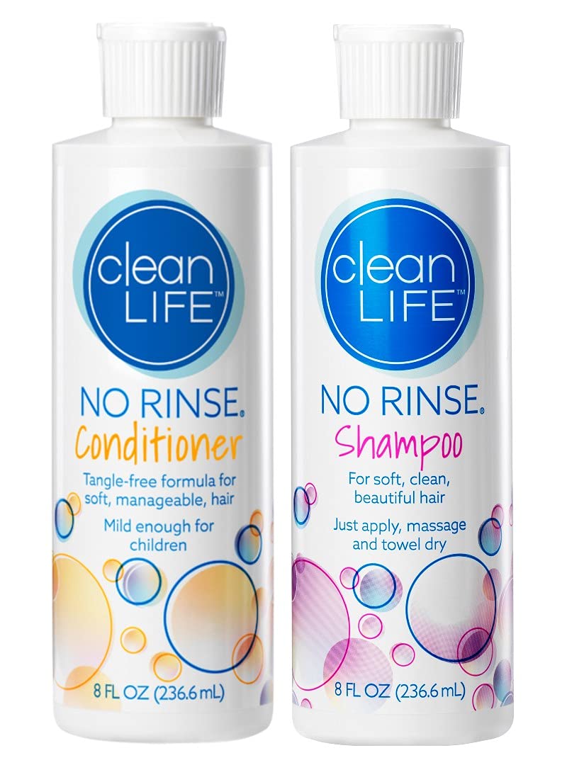 No-Rinse champú, botella frontal: cabello limpio y libre de olores.