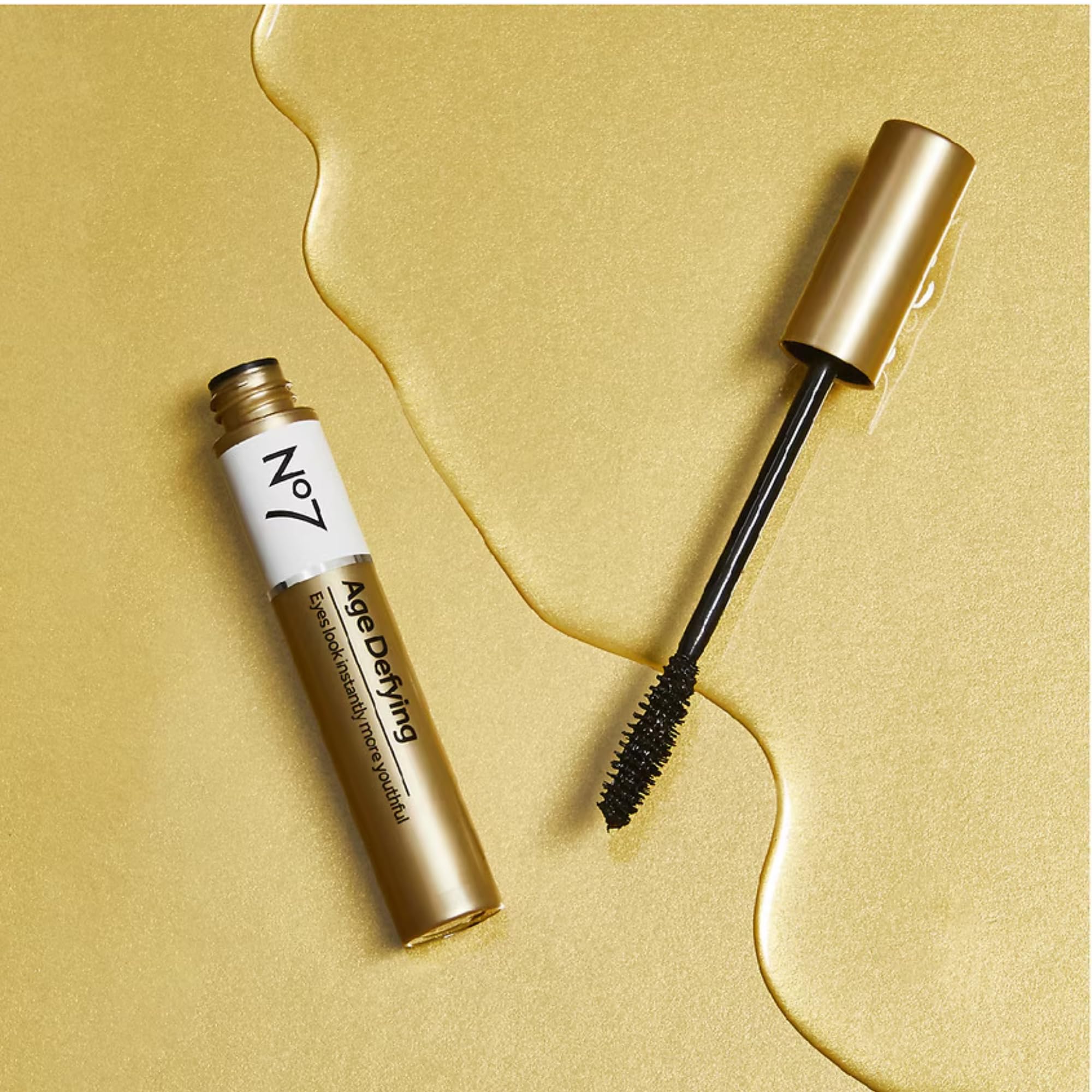 No7 Age Defying Eye Mascara close-up shows lifted look and length