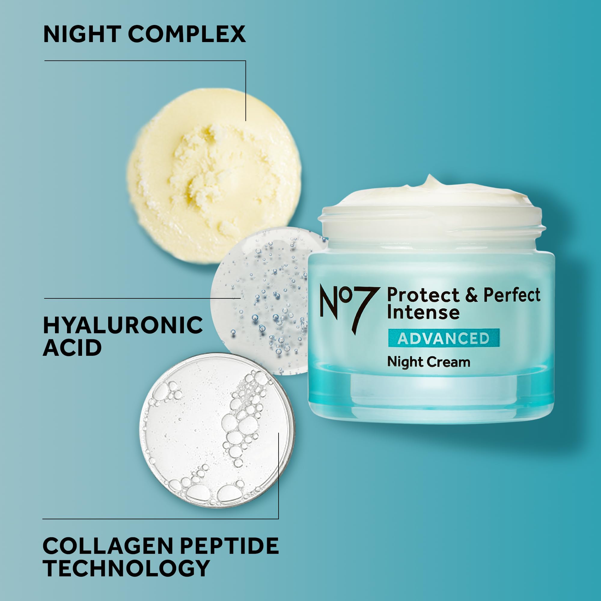 No7 crema noche con manteca de karité, foco en hidratación intensa nocturna.