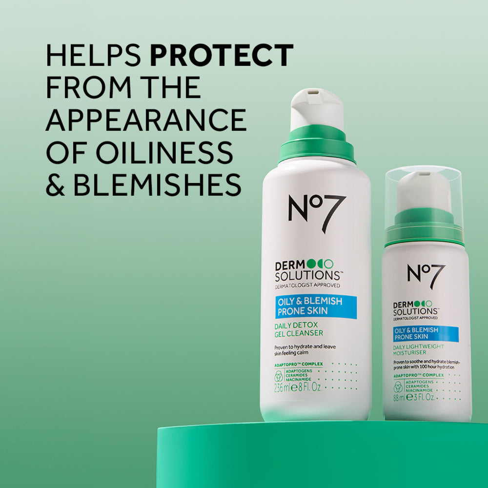 Cuidado diario para piel grasa con No7, pensado para reducir irritación y brillo.