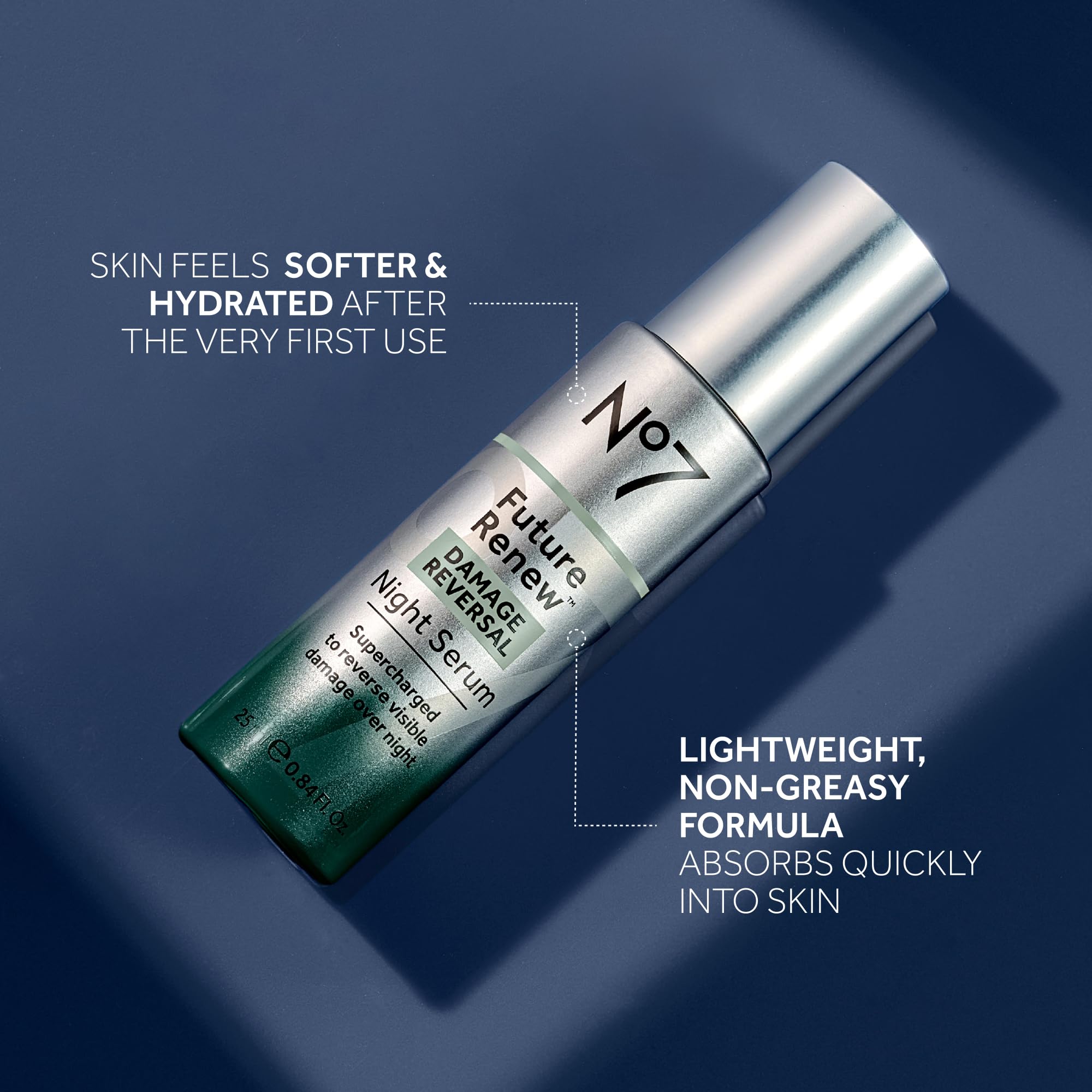 No7 Future Renew Night Serum application on clean skin.