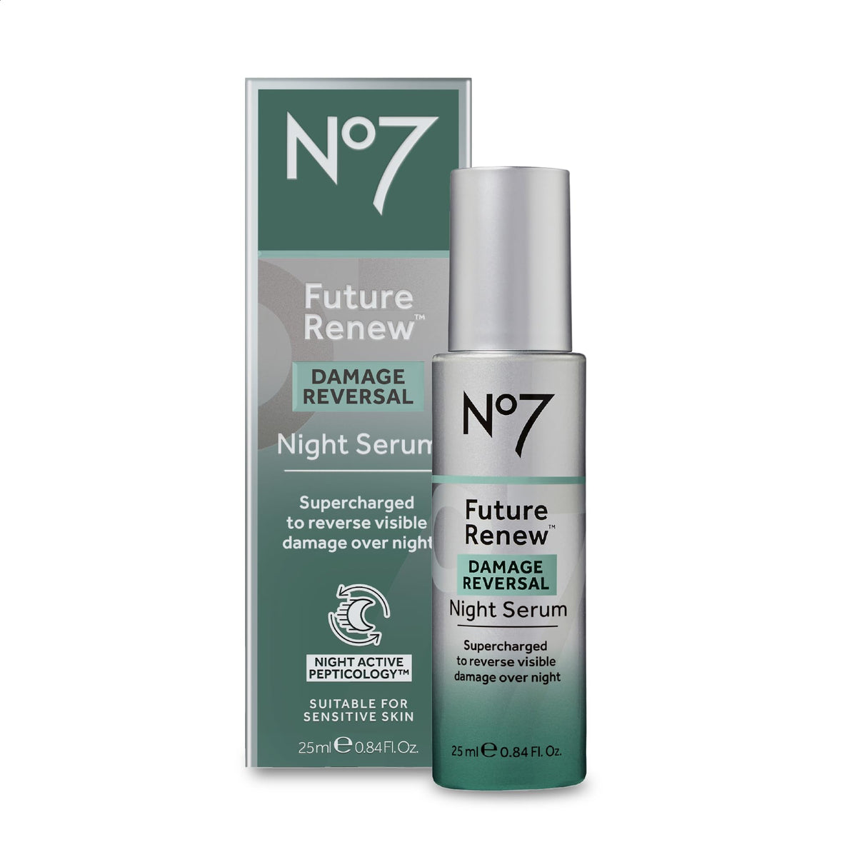 No7 Future Renew Night Serum bottle, ideal for overnight skin repair.